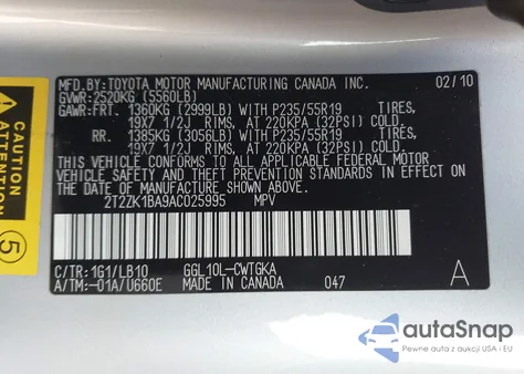 2010 Lexus Rx 350 from USA, damaged, VIN 2T2ZK1BA9AC025995